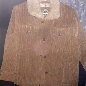 Urban Republic Brown Corduroy Pea Coat with Cream Shearling Collar